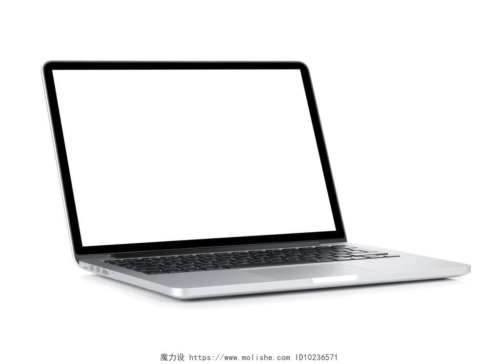 与空白屏幕的笔记本电脑在白色背景上孤立